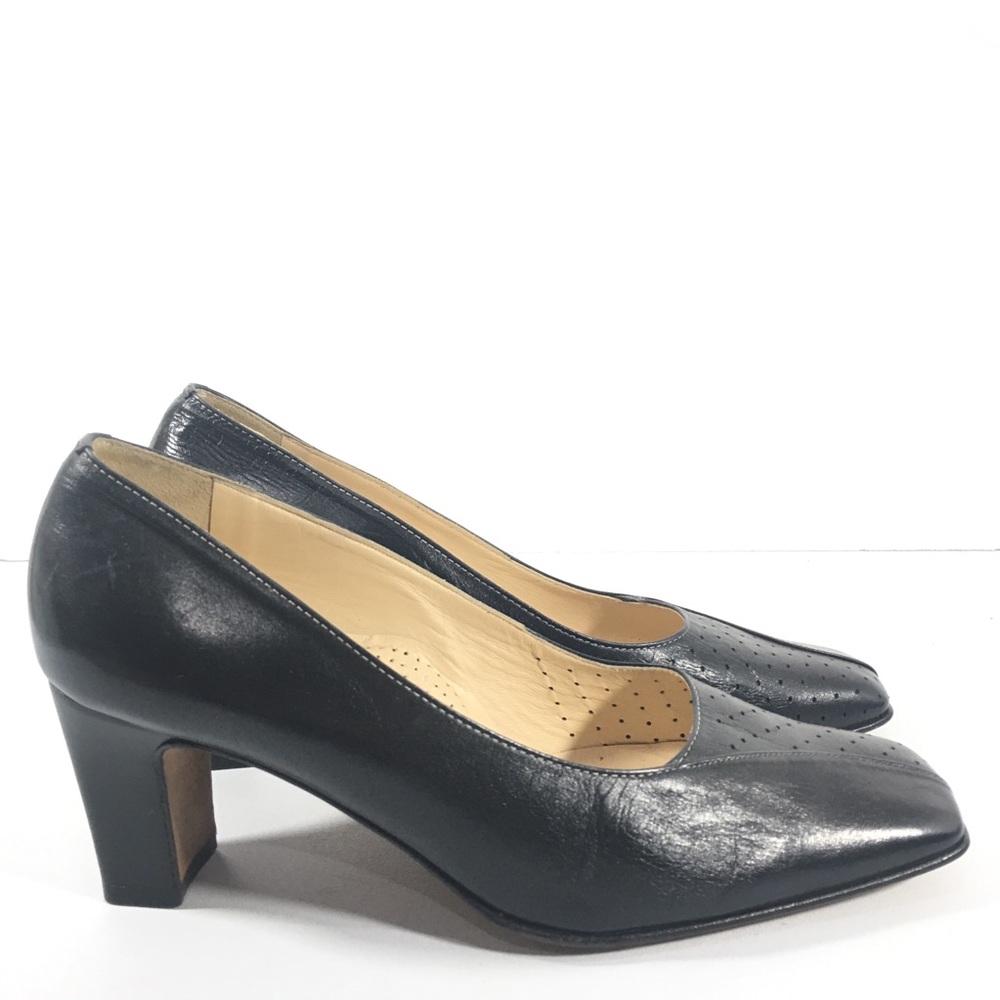 MAJORA Navy Blue Leather Pump Shoe H 2.5" ITALY